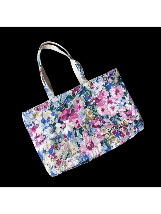 Handbags - Vintage Tote Bag Floral Insulated Pink Blue Flowers Cottage Granny Dual Handles